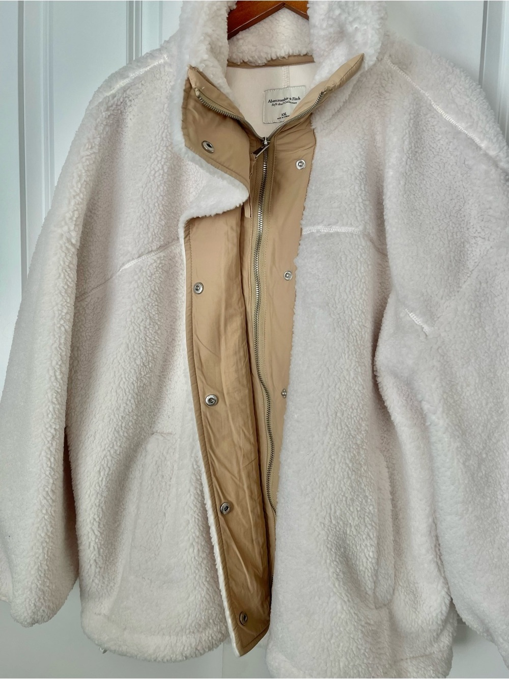 Abercrombie Fitch Soft AF Sherpa Teddy Zip Jacket XXL Women’s Ivory Cream - Picture 4 of 11
